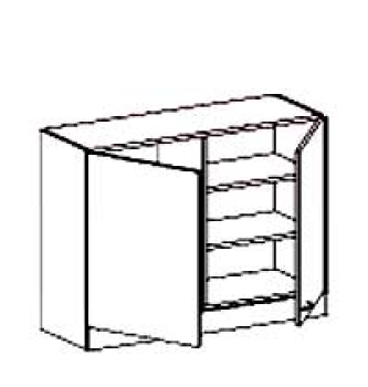 Oberschrank 2 Türen, Mittelwand, 2x2 Einlegeböden