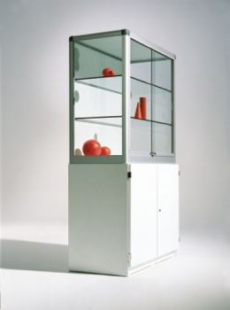 Glasvitrine 100cm mit Schrank Türen SG, Seiten Plexi