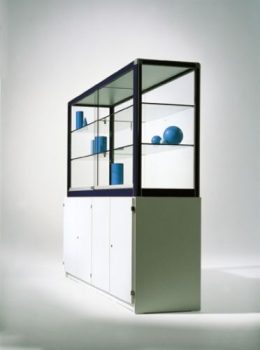 Glasvitrine 120cm mit Schrank Türen SG, Rückw. u.Seiten Plexi