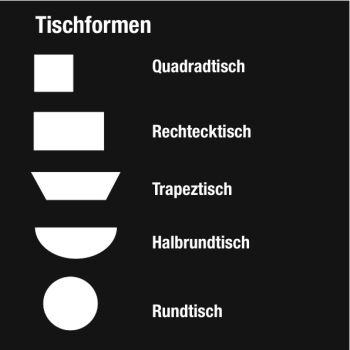 Trapeztisch mit Massivholzgestell, quadratische Tischbeine