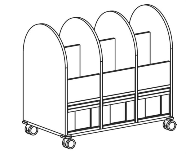 Bücherwagen, 3-reihig   BxHxT 98,2 x 91 x 55 cm