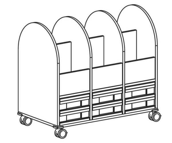 Bücherwagen, 3-reihig   BxHxT 98,2 x 91 x 55 cm