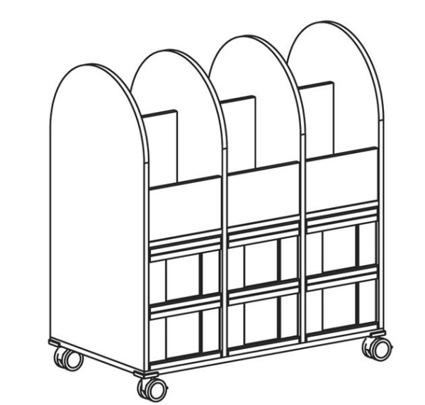 Bücherwagen, 3-reihig   BxHxT 98,2 x 91 x 55 cm