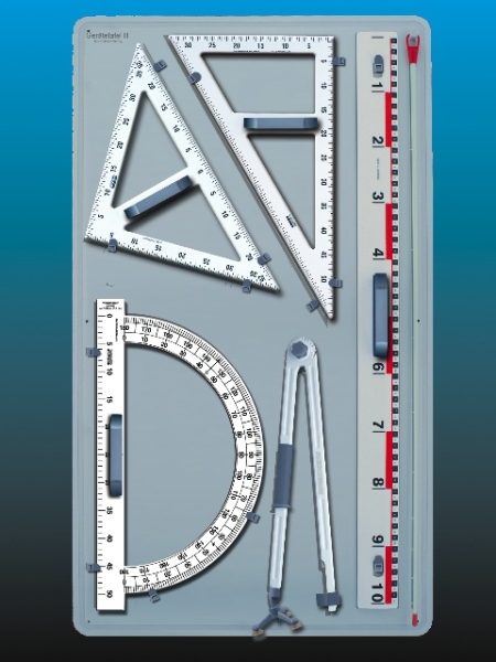 Gerätetafel III mit Zirkel, Winkelmesser,